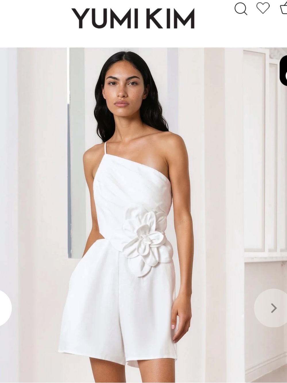 Yumi Kim Lorna Linen Romper White One Shoulder Cutout Flower L